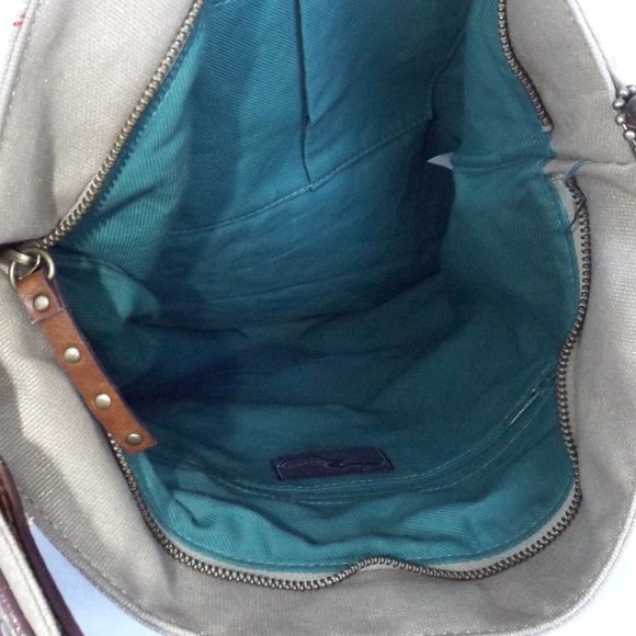 Rampage Fifty-Five Bag, Tan Canvas Tote with Embroidery, Like New! - Picture 7 of 13